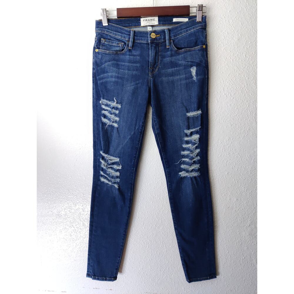 3/$20 Frame Denim Medium Wash Blue Ripped Distressed Destroyed Skinny Jeans 26